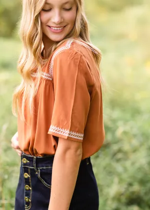 Camel Embroidered Detail Top - FINAL SALE