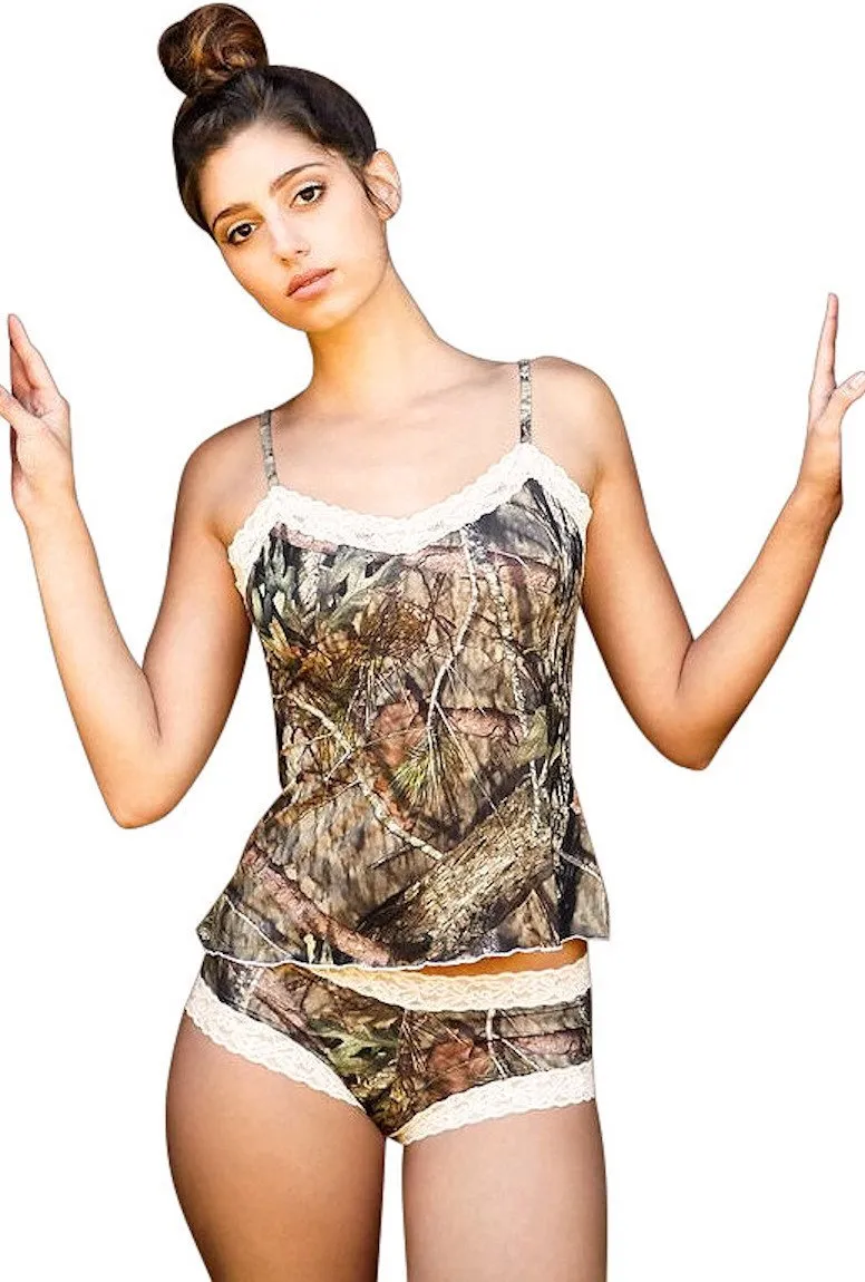 Camouflage Lingerie Lace Trimmed Cami and Boy Short Pajama Set