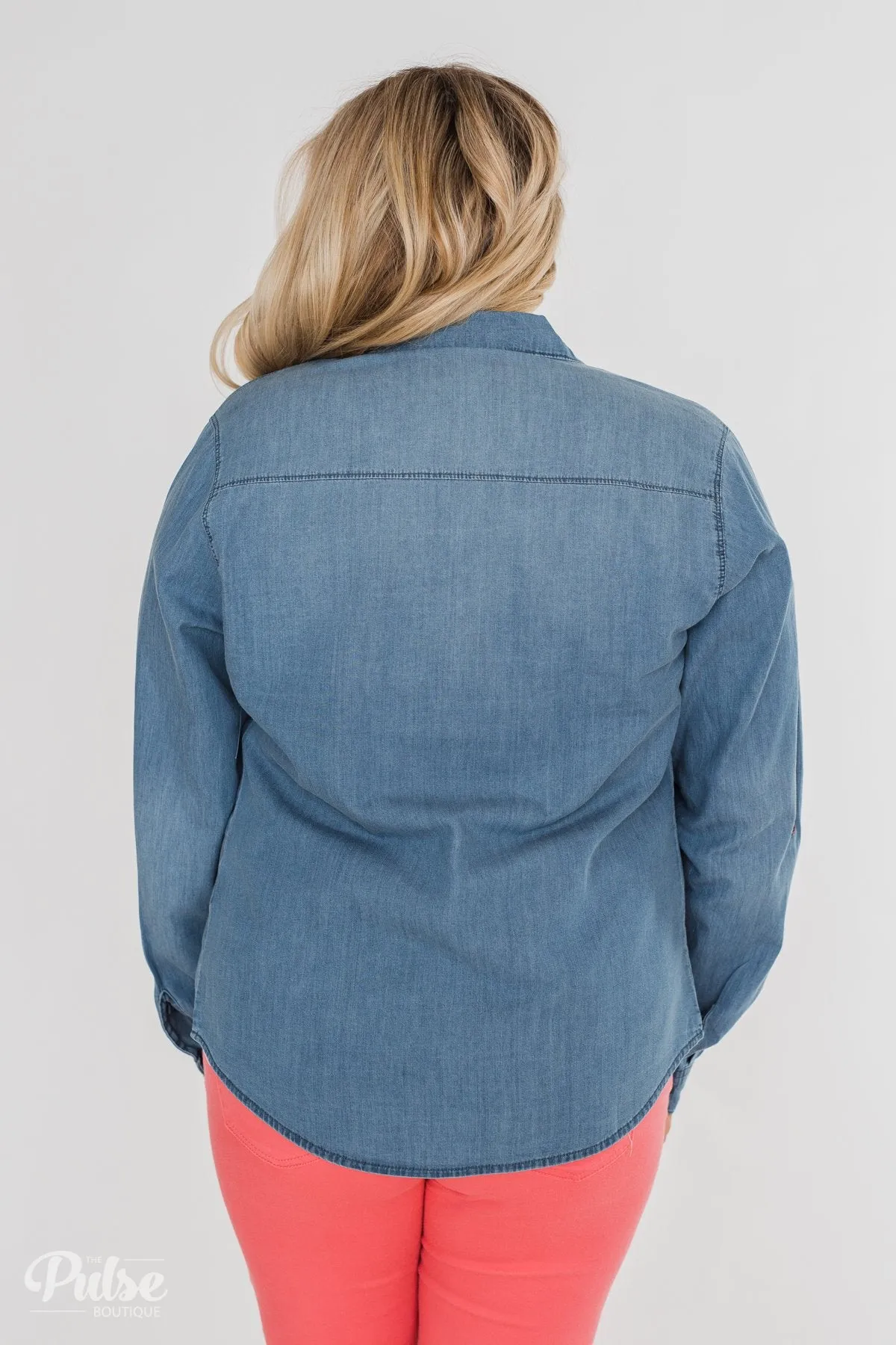 Chambray Button-Up Top- Medium Wash