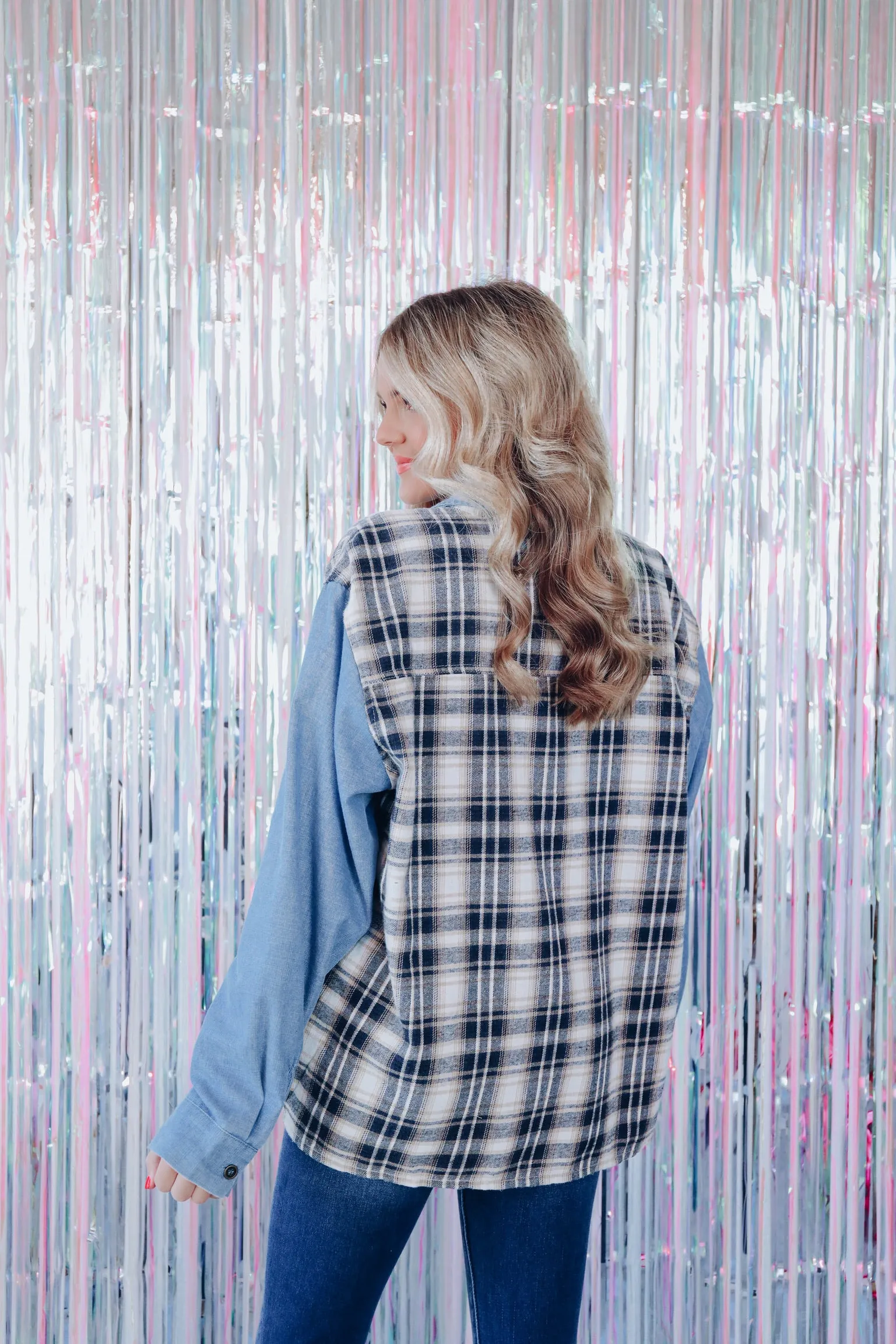 Chambray Cozy Button Down Flannel Shirt - Navy