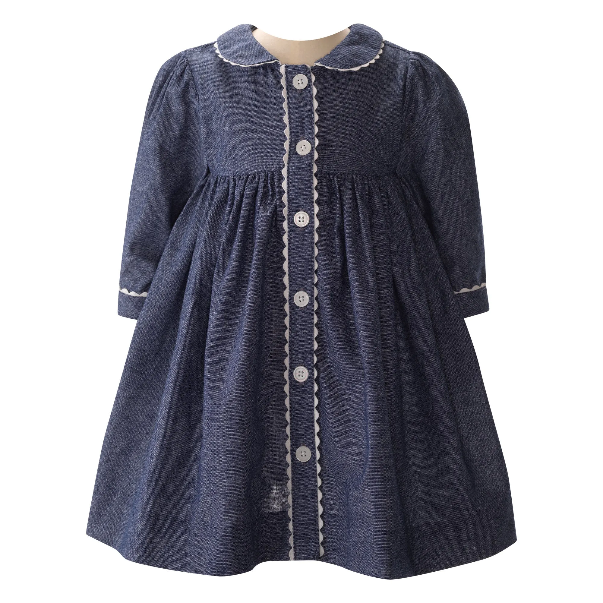 Chambray Long Sleeve Button-front Dress & Bloomers
