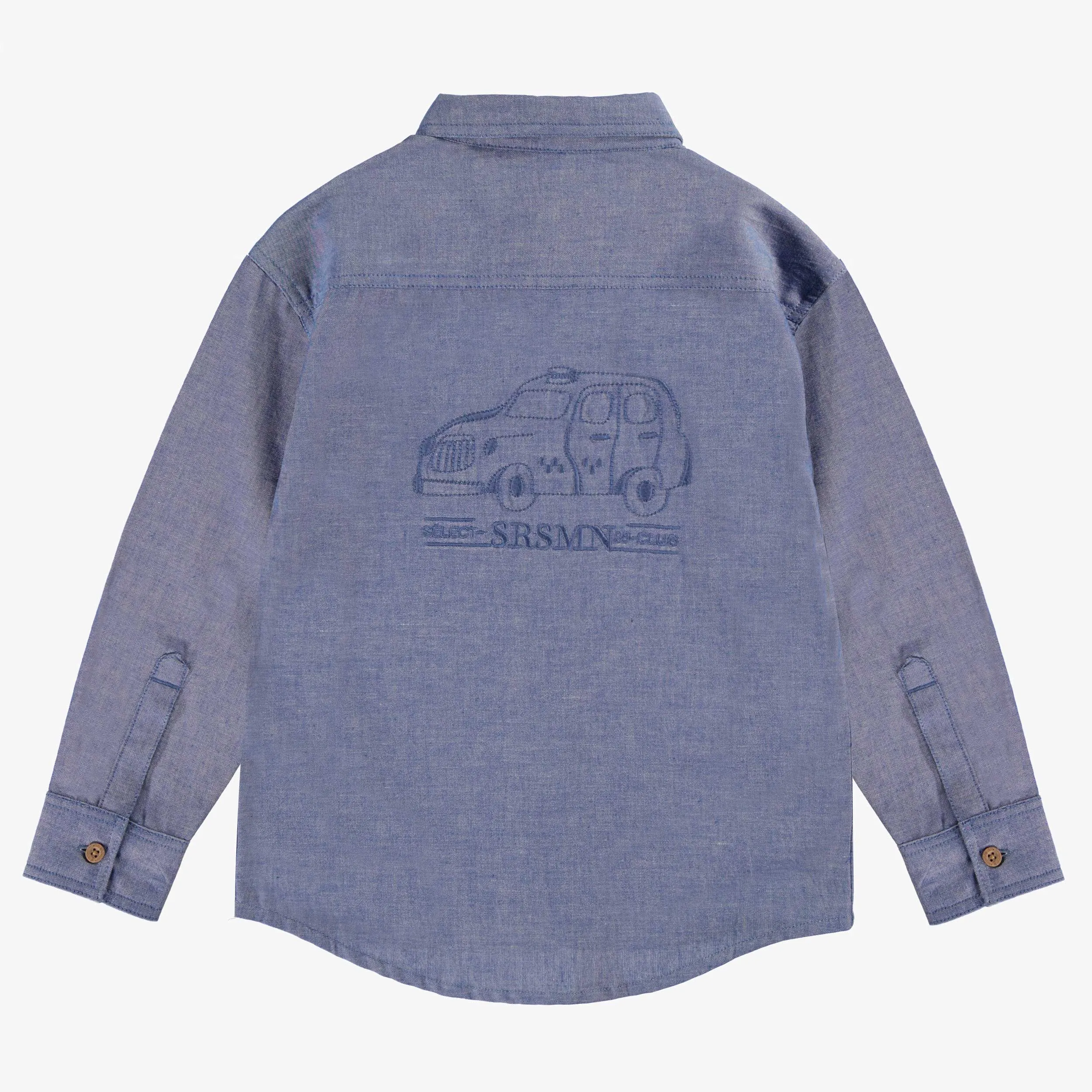 Chemise bleu chiné en coton chambray, enfant || Mottled blue shirt in chambray cotton, child