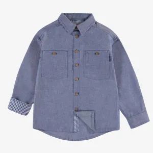Chemise bleu chiné en coton chambray, enfant || Mottled blue shirt in chambray cotton, child