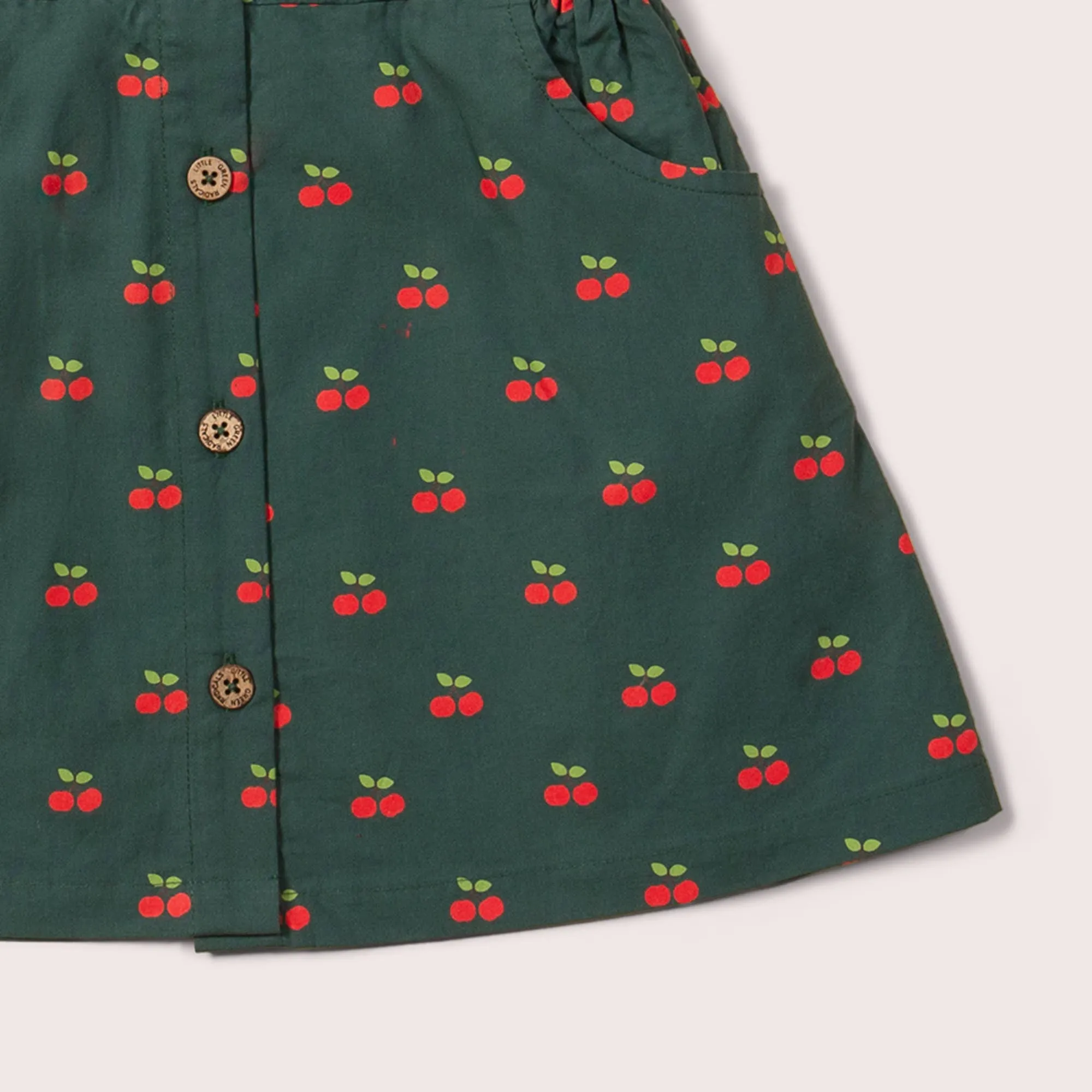 Cherries Buttons Short Sleeve Dress in Olive