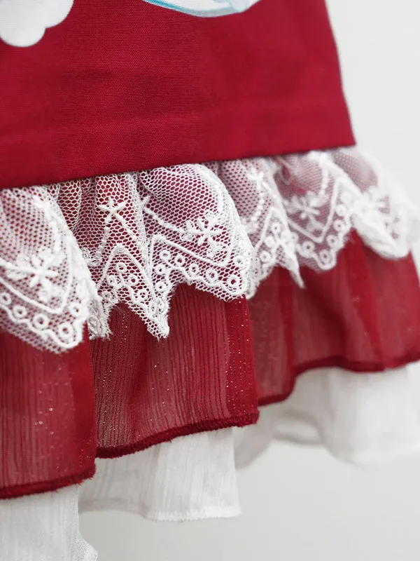 Chinese Style Lolita JSK Dress 2-Piece Set Burgundy Sleeveless Polyester Lolita Jumper Skirts