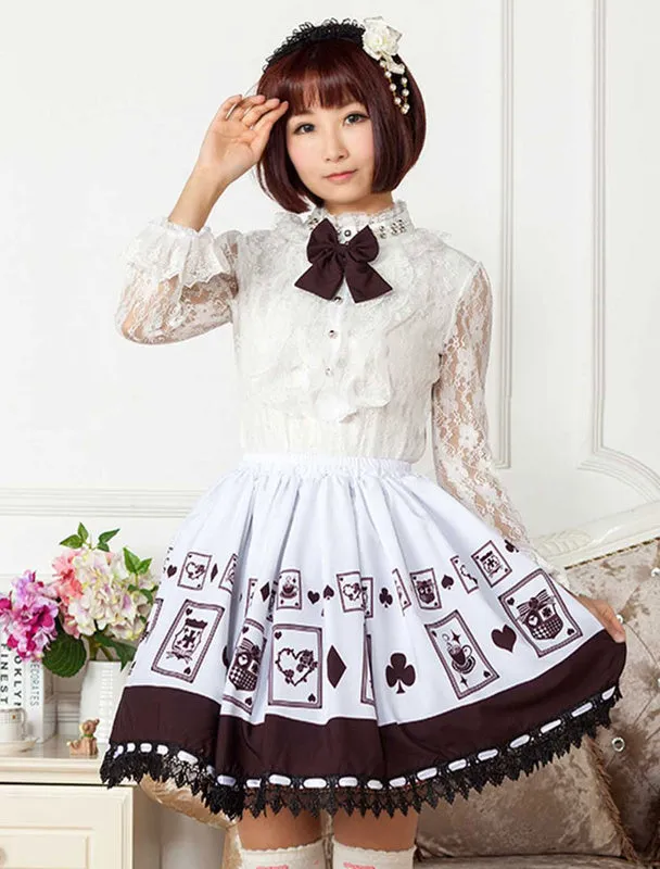 Chocolate Printed Polyester Lolita Skirt for Girls
