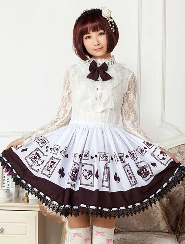 Chocolate Printed Polyester Lolita Skirt for Girls