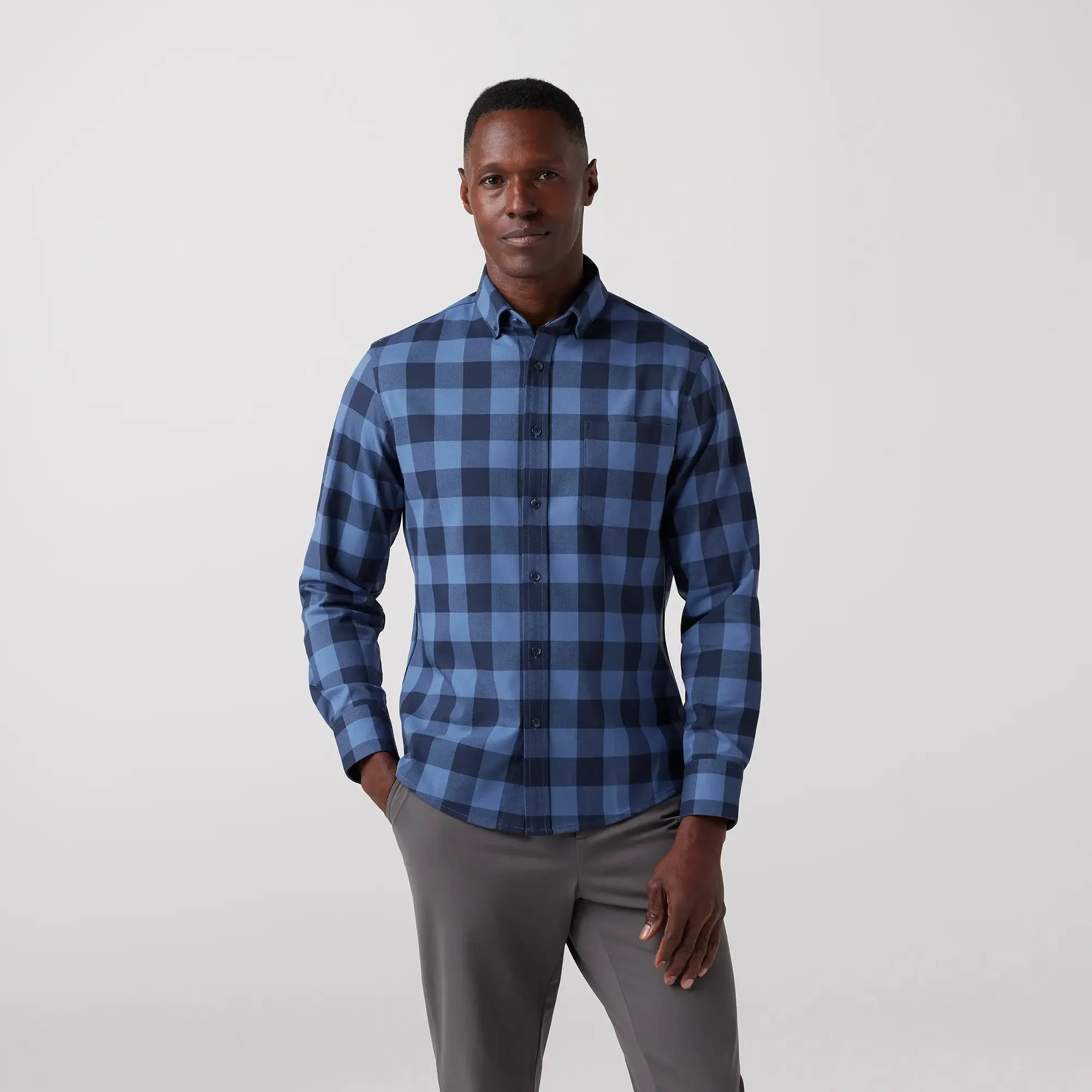 City Flannel Twill - Denim Blue Buffalo Plaid