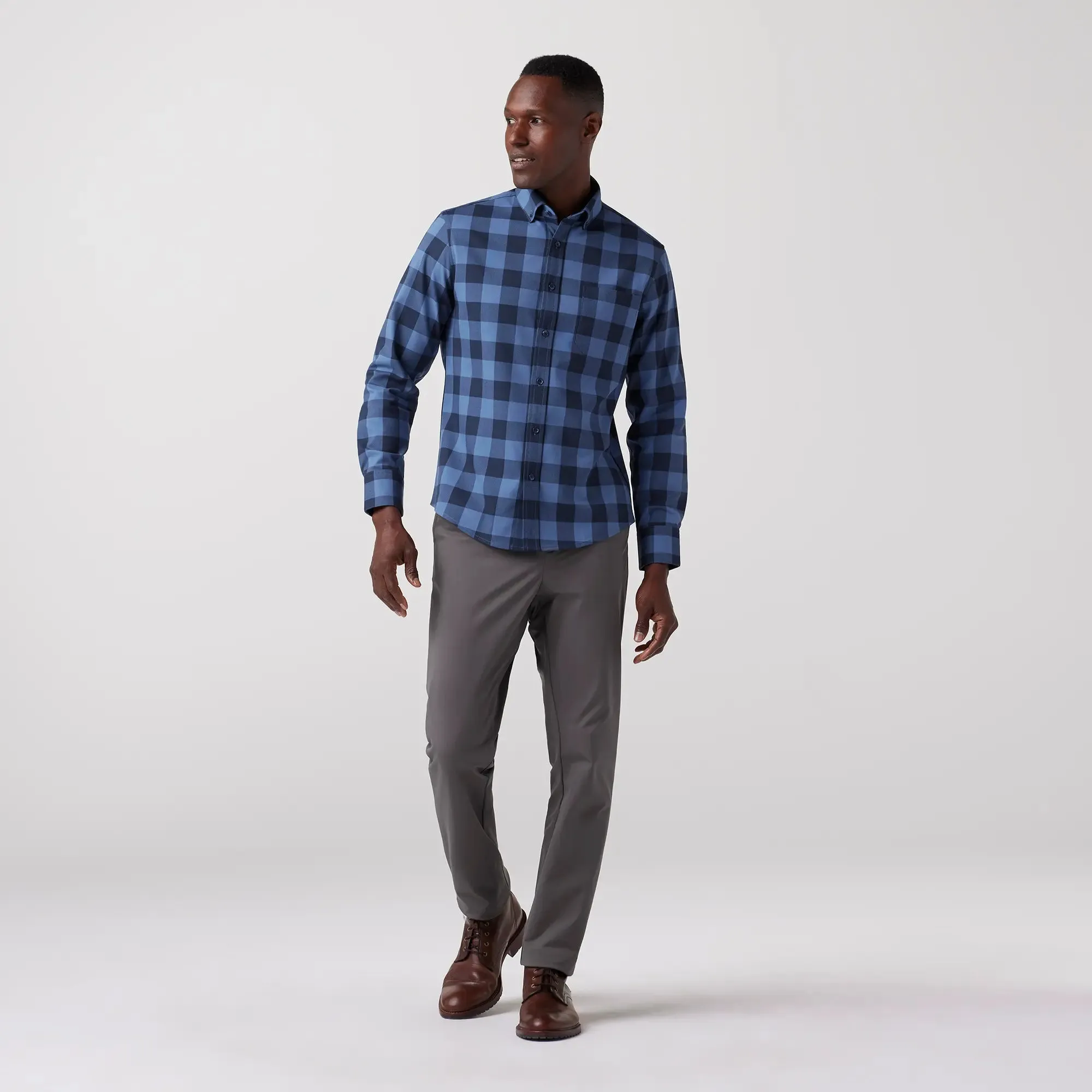 City Flannel Twill - Denim Blue Buffalo Plaid