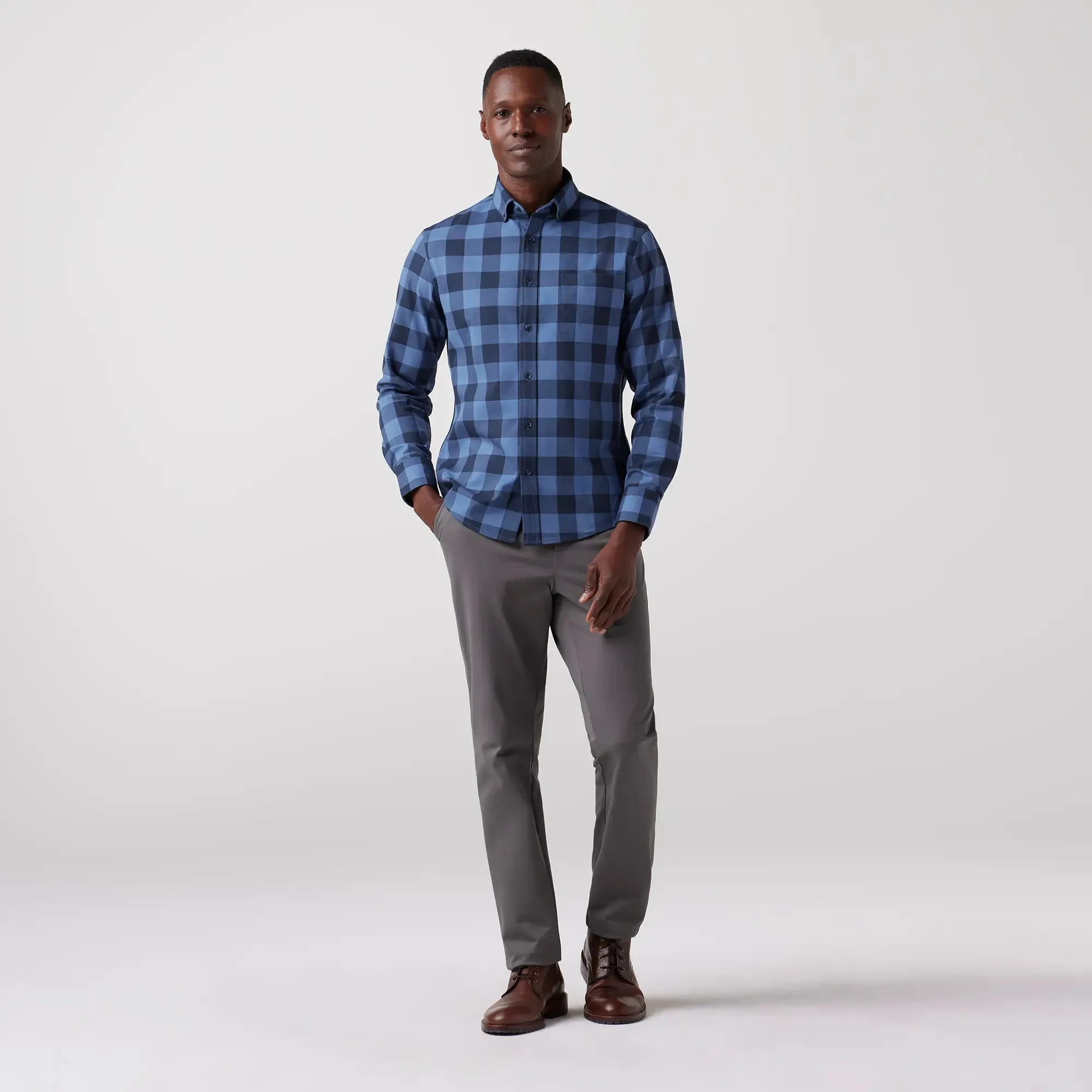 City Flannel Twill - Denim Blue Buffalo Plaid