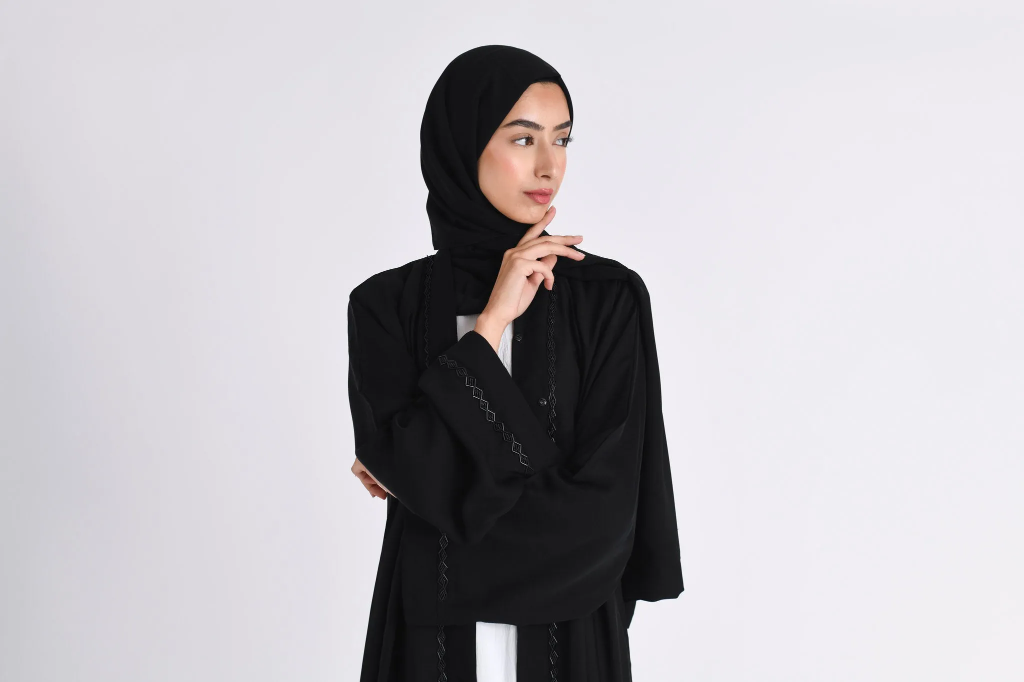 Classic Black Embellished Open Abaya