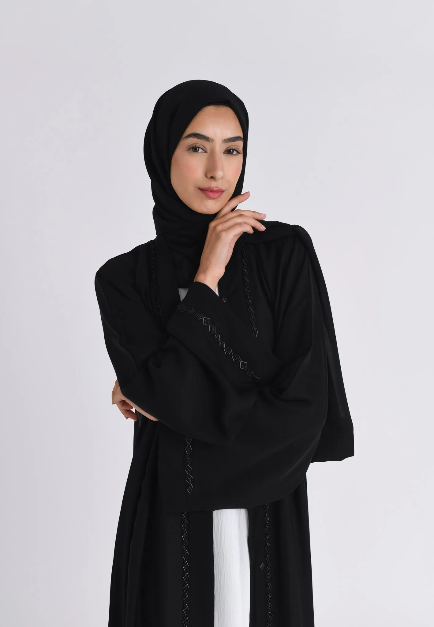 Classic Black Embellished Open Abaya