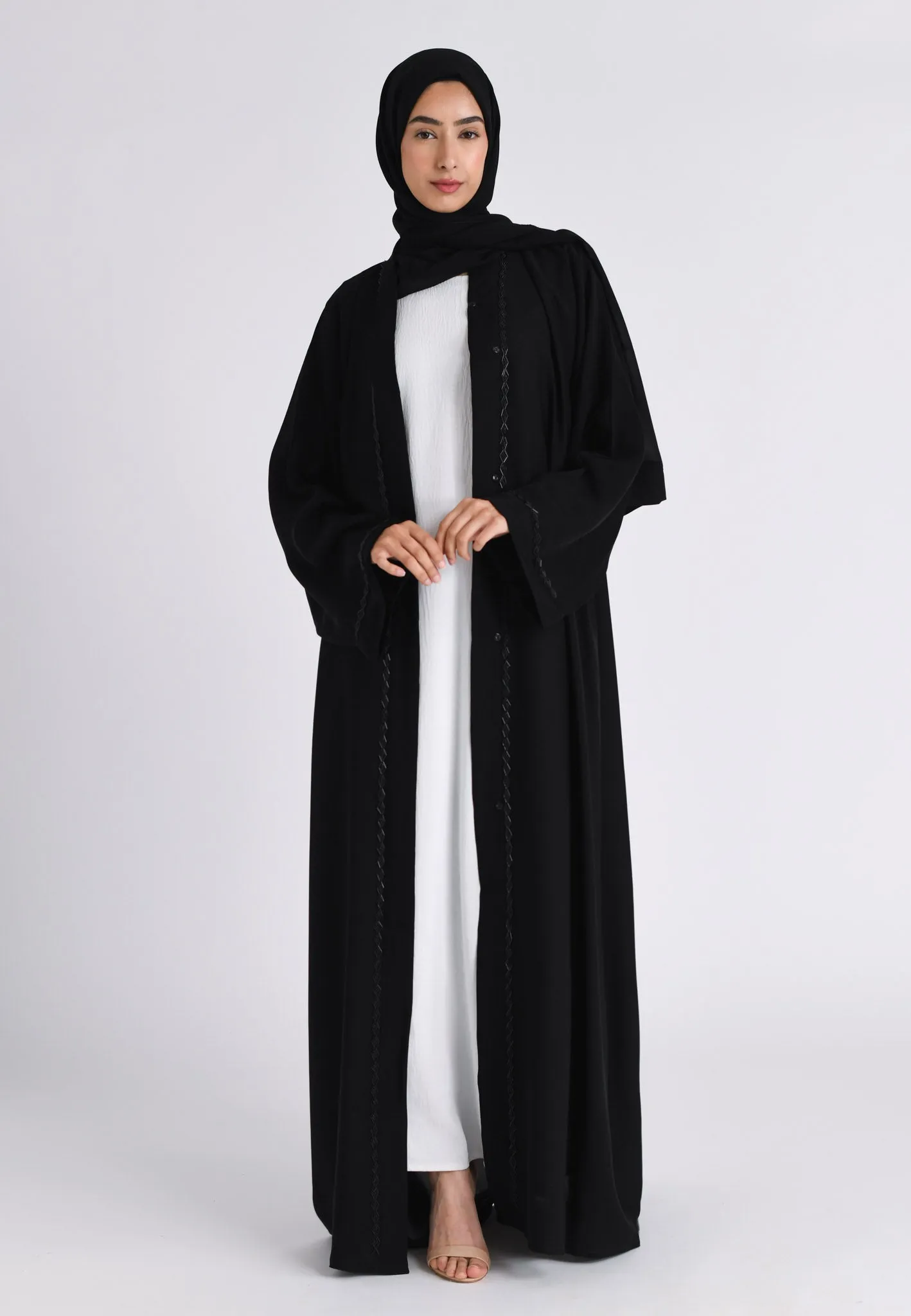 Classic Black Embellished Open Abaya