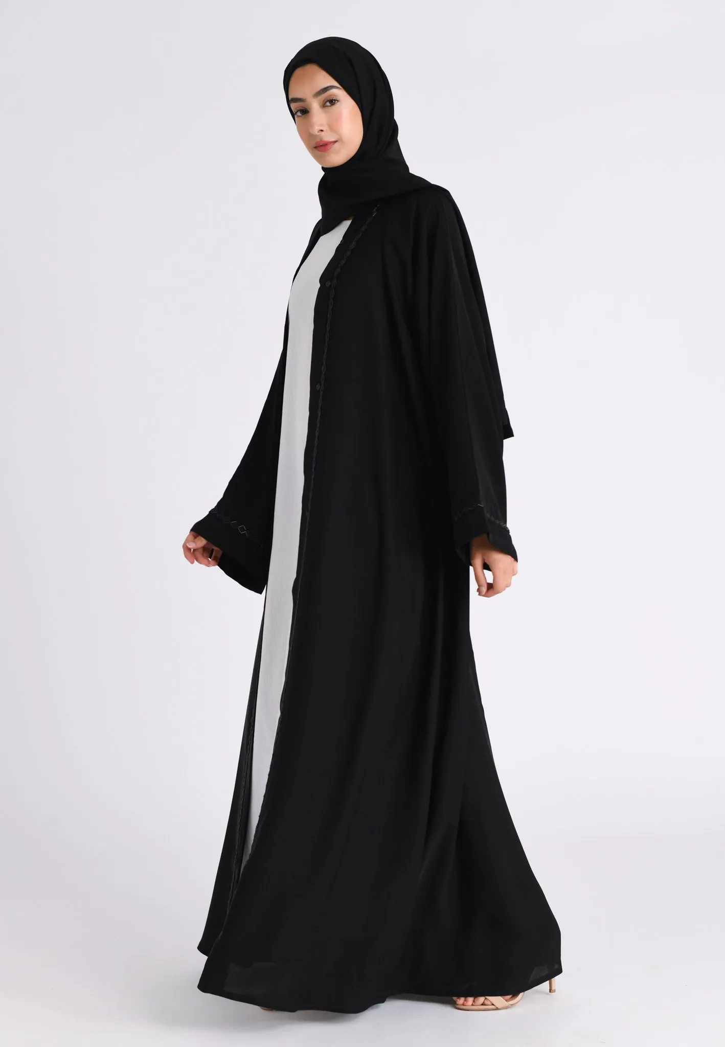 Classic Black Embellished Open Abaya