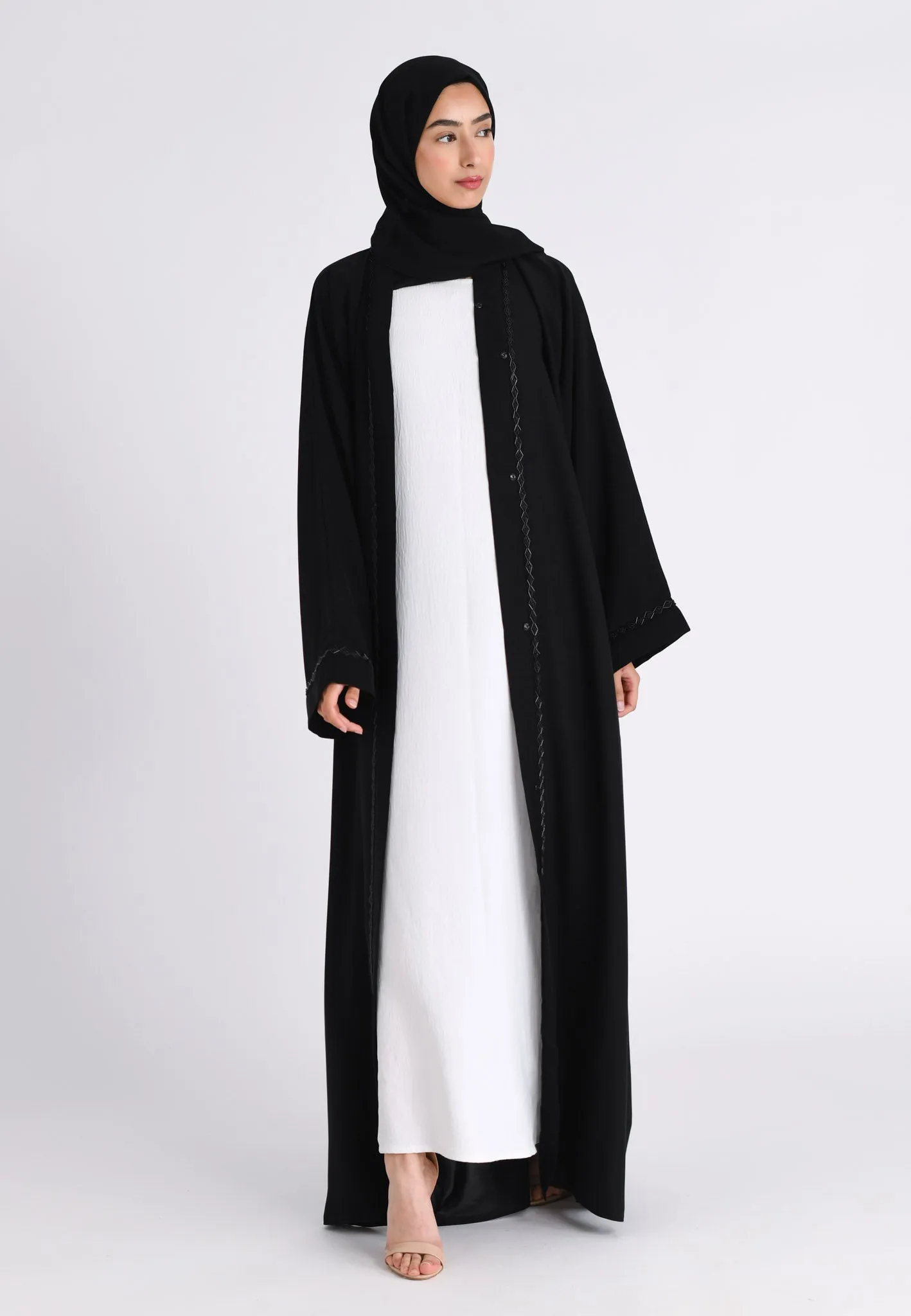 Classic Black Embellished Open Abaya