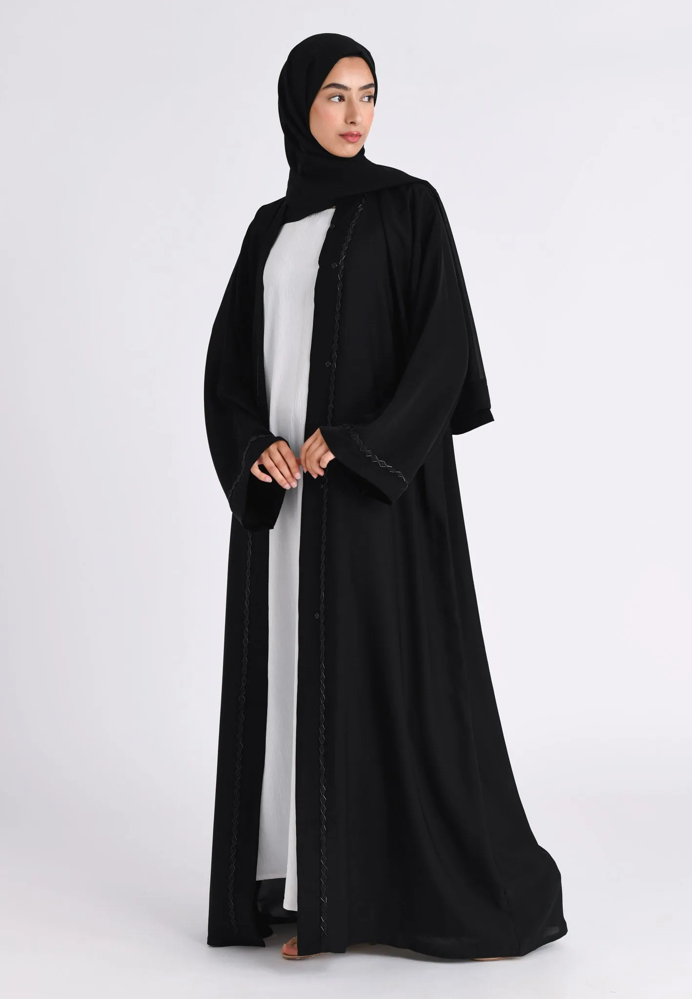 Classic Black Embellished Open Abaya