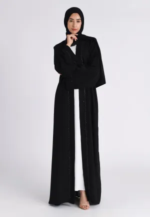 Classic Black Embellished Open Abaya