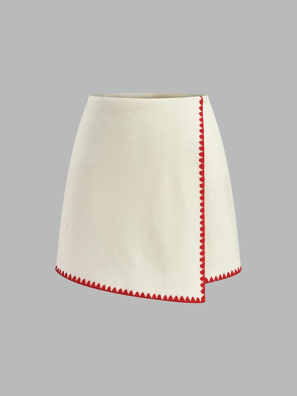 Contrast Embroidered Trim Tweed Skirt