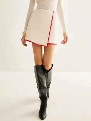 Contrast Embroidered Trim Tweed Skirt