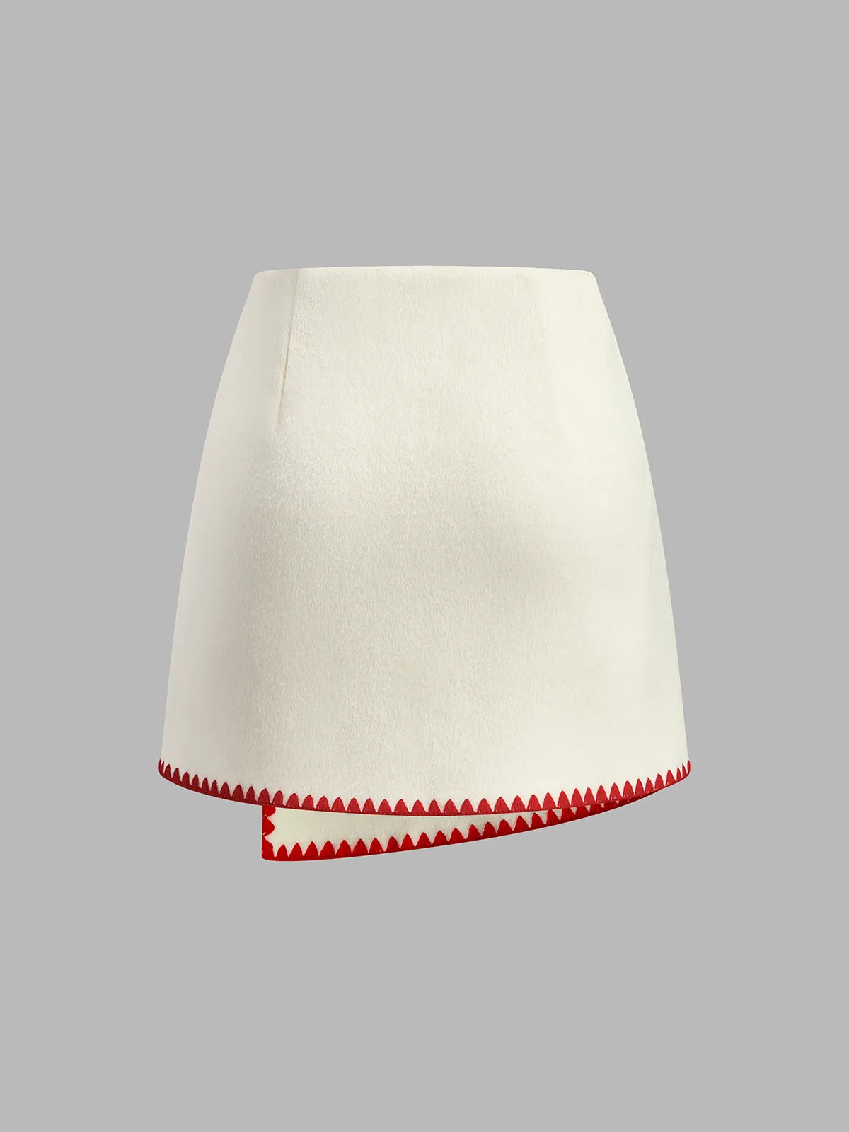 Contrast Embroidered Trim Tweed Skirt