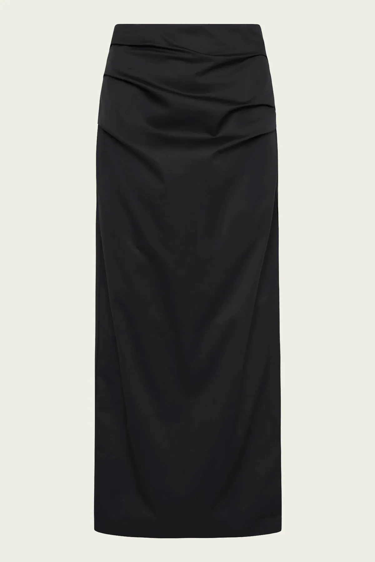 Cotton Tuck Midi Skirt in Black
