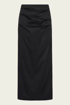Cotton Tuck Midi Skirt in Black