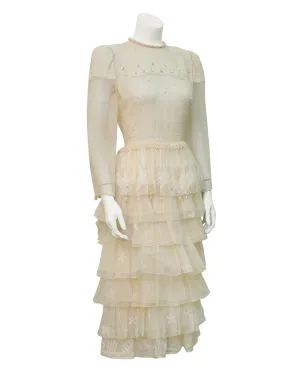 Cream Printed Tiered Dress