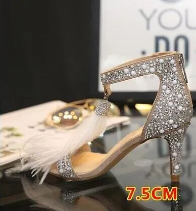 Crystal Embellished White High Heels Sandals