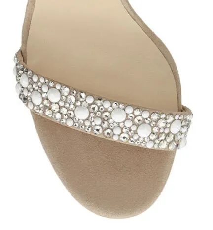 Crystal Embellished White High Heels Sandals