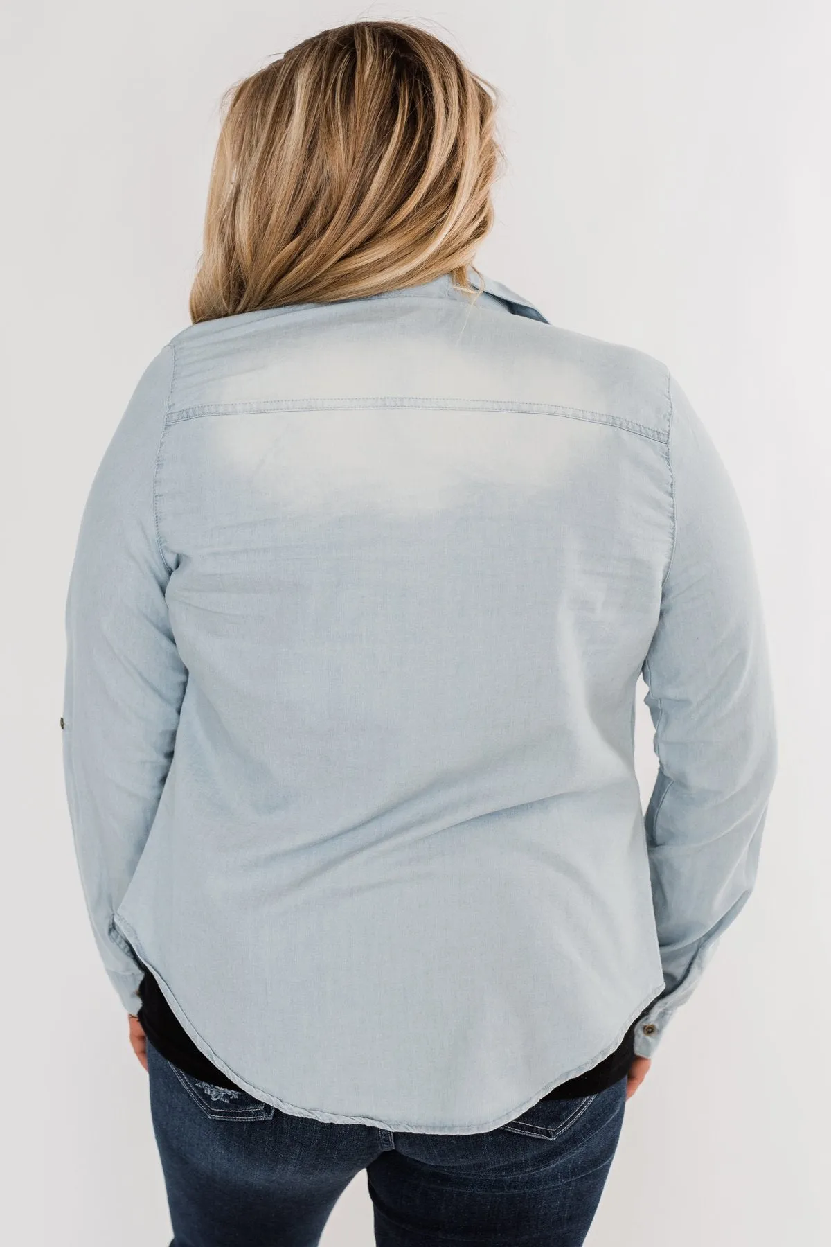 Cute In Chambray Long Sleeve Top- Light Denim