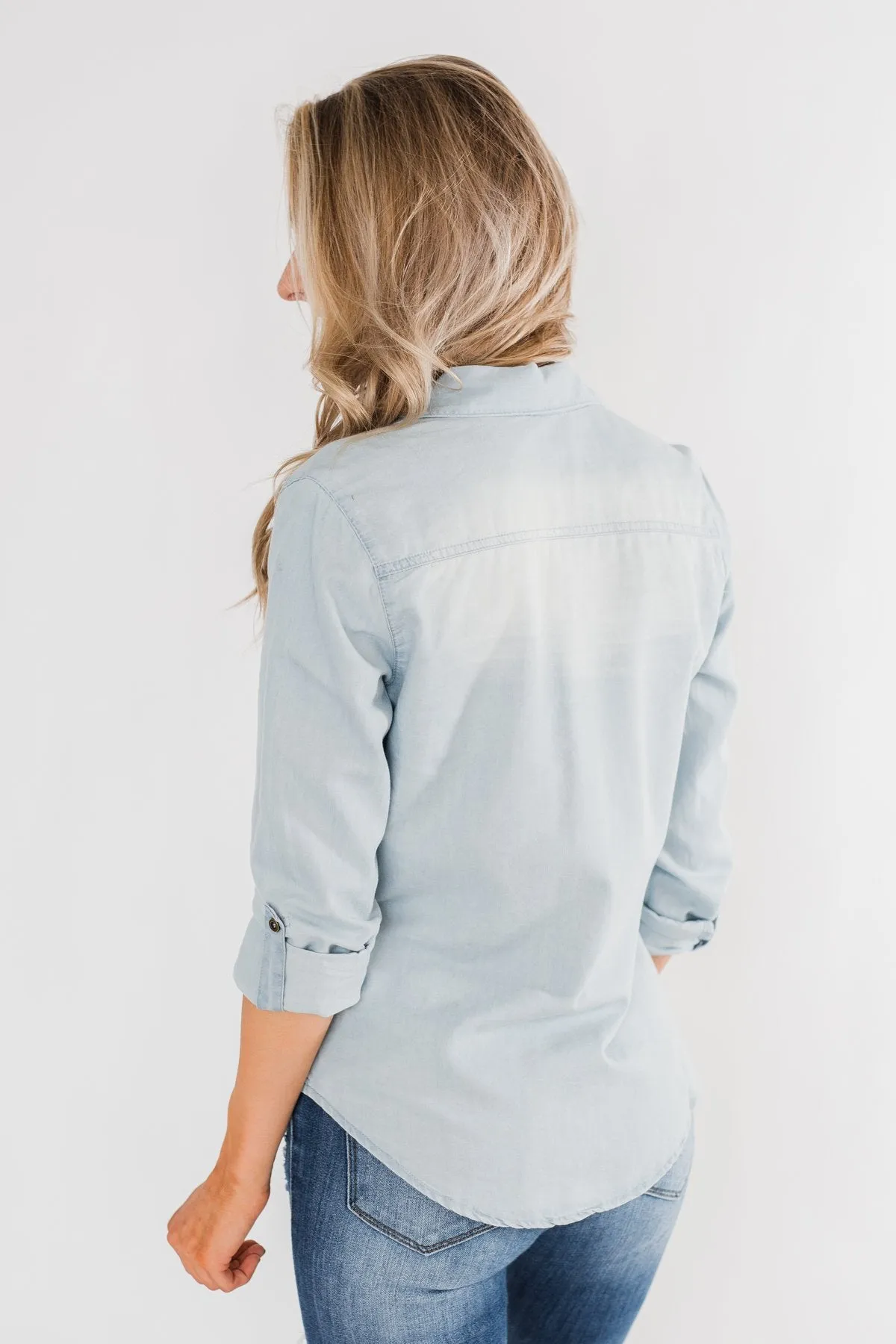 Cute In Chambray Long Sleeve Top- Light Denim