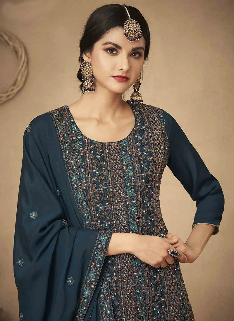 Dark Blue Embroidery Traditional Salwar Suit