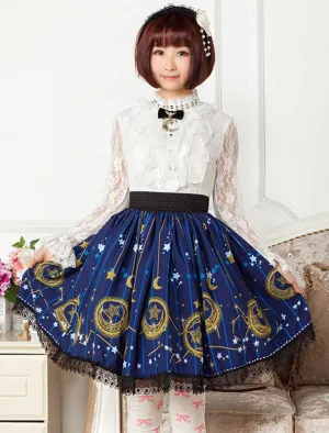 Deep Blue Star Printed Polyester short Lolita Skirt dress for Girls