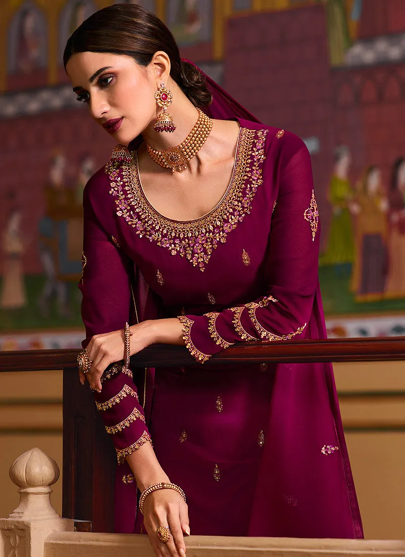 Deep Pink Embroidered Pakistani Pant Style Suit