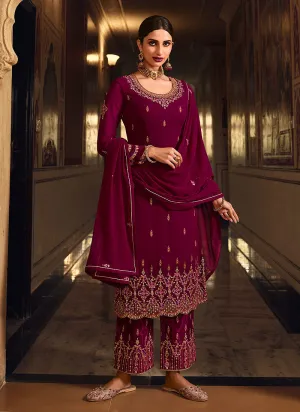 Deep Pink Embroidered Pakistani Pant Style Suit
