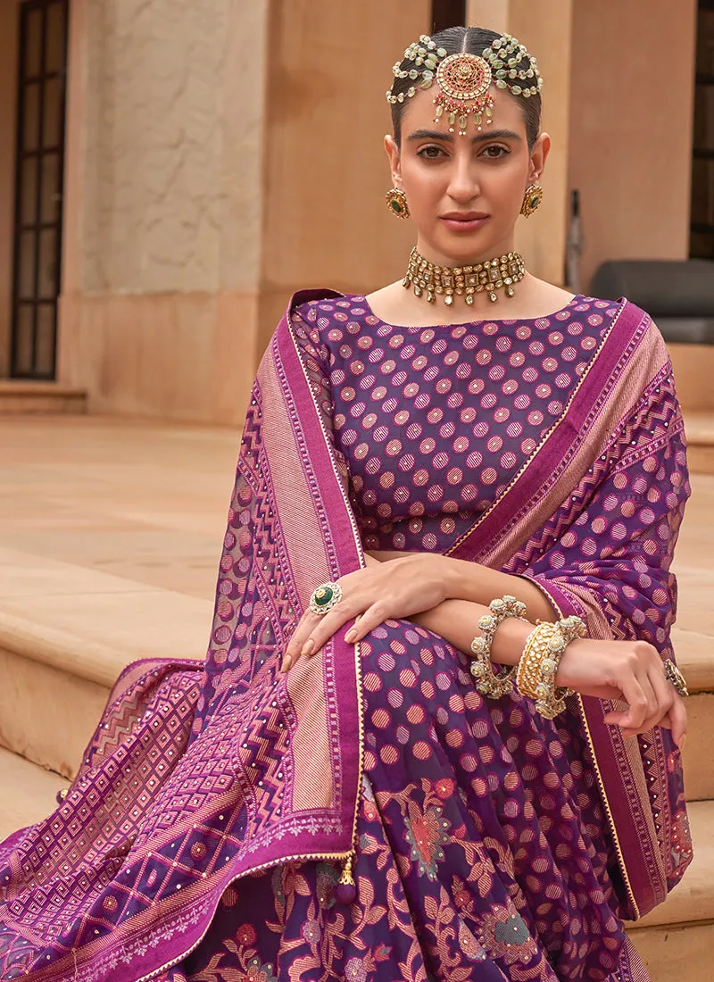 Deep Purple Crystal Stone Brasso Saree