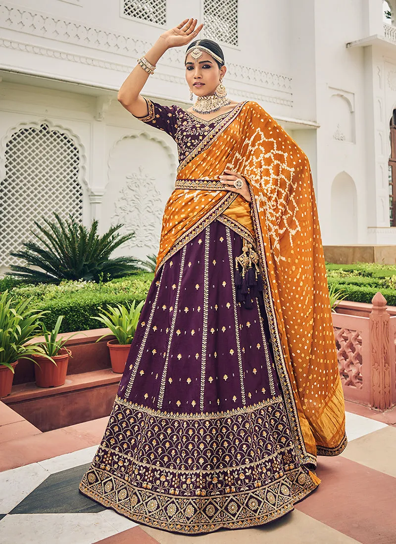 Deep Purple Multi Embroidery Festive Lehenga Choli