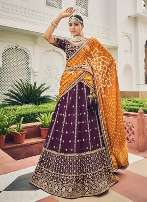 Deep Purple Multi Embroidery Festive Lehenga Choli