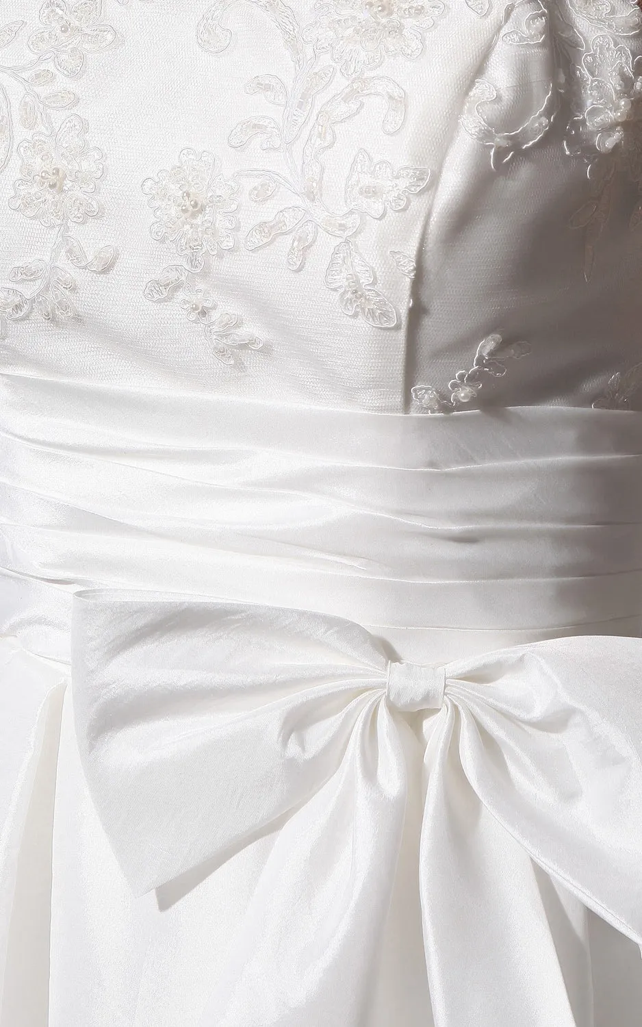 Deep Satin Sash Bow V-Back Brilliant Lace Gown-GC_705077