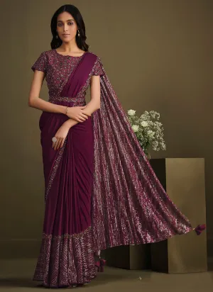Deep Wine Sequence Embroidery Designer Saree