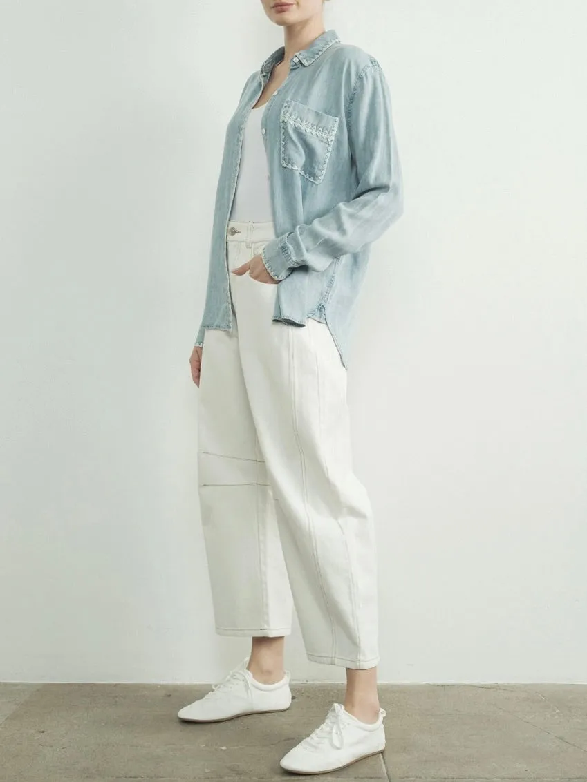 Denim Button-down with Embroidered Edge - Chambray