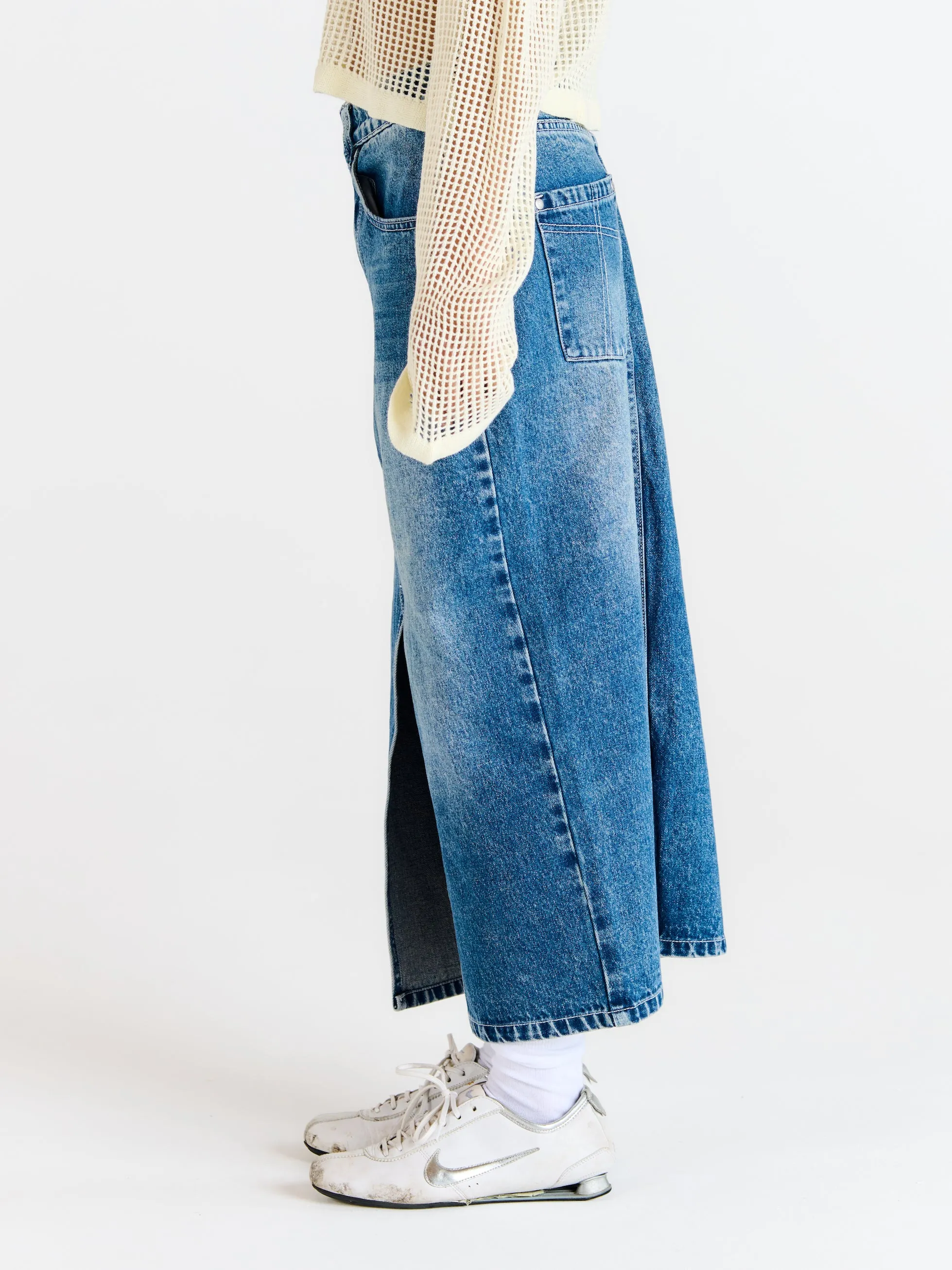 Denim Midi Skirt Bleach Blue