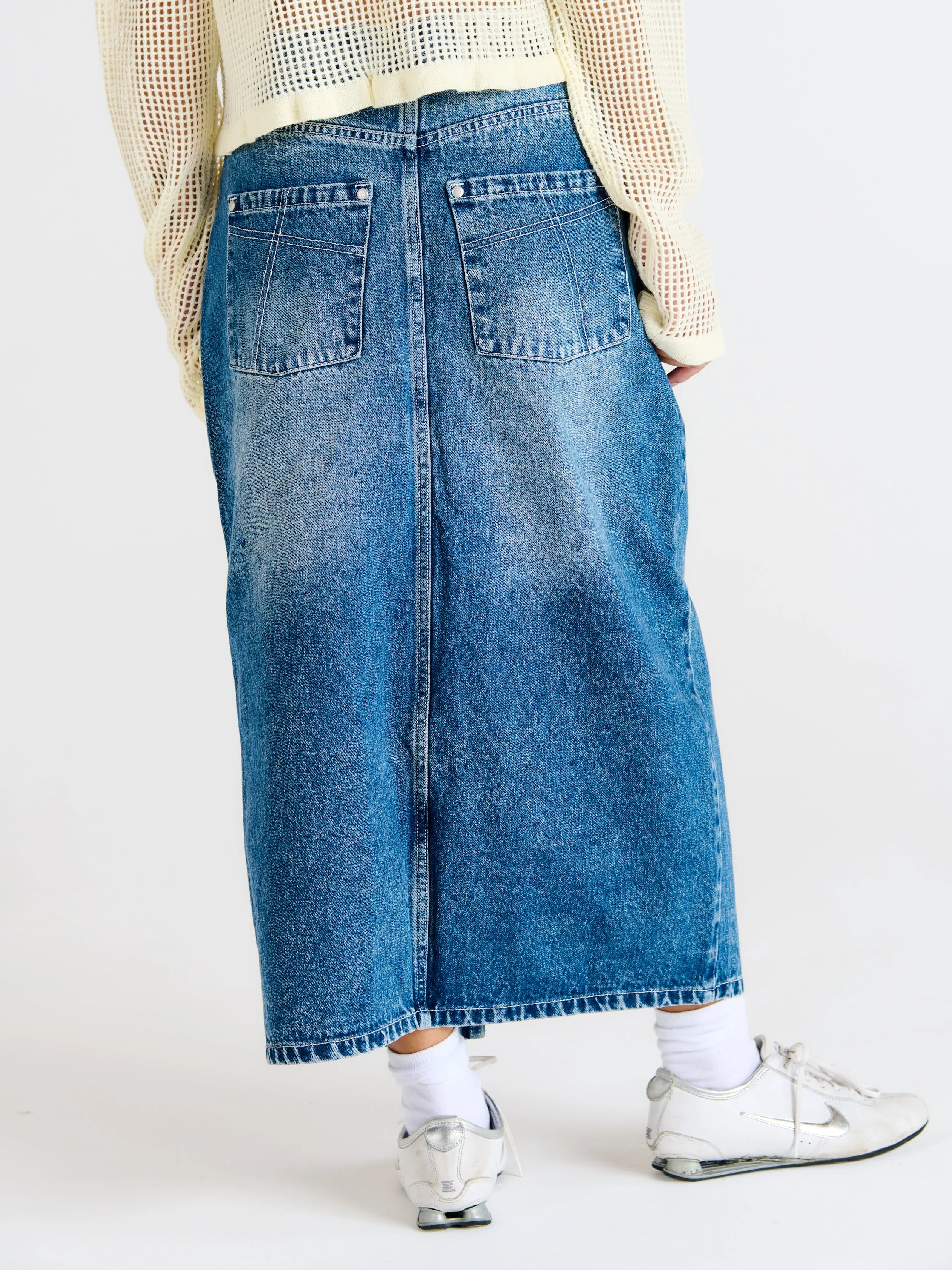 Denim Midi Skirt Bleach Blue