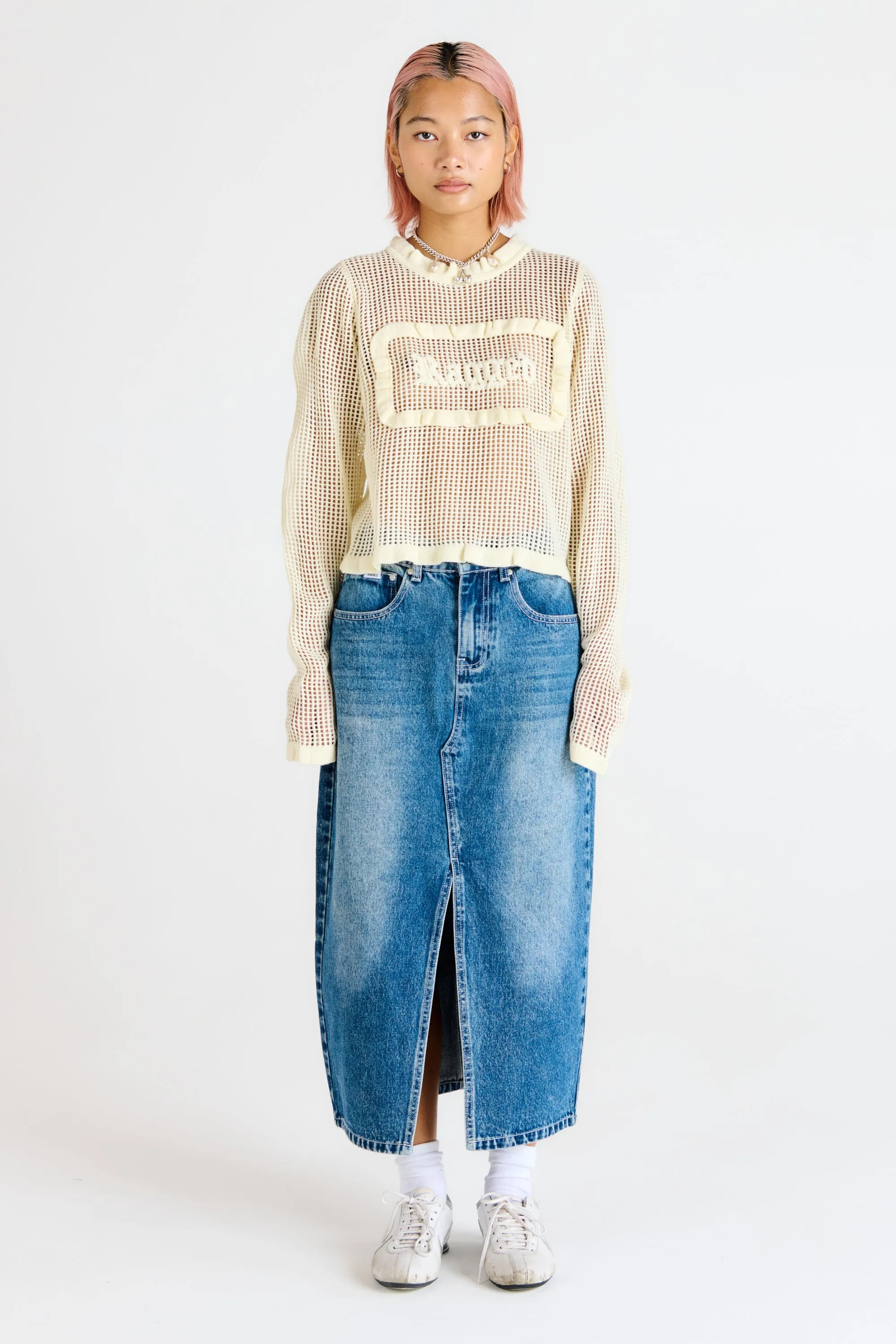 Denim Midi Skirt Bleach Blue