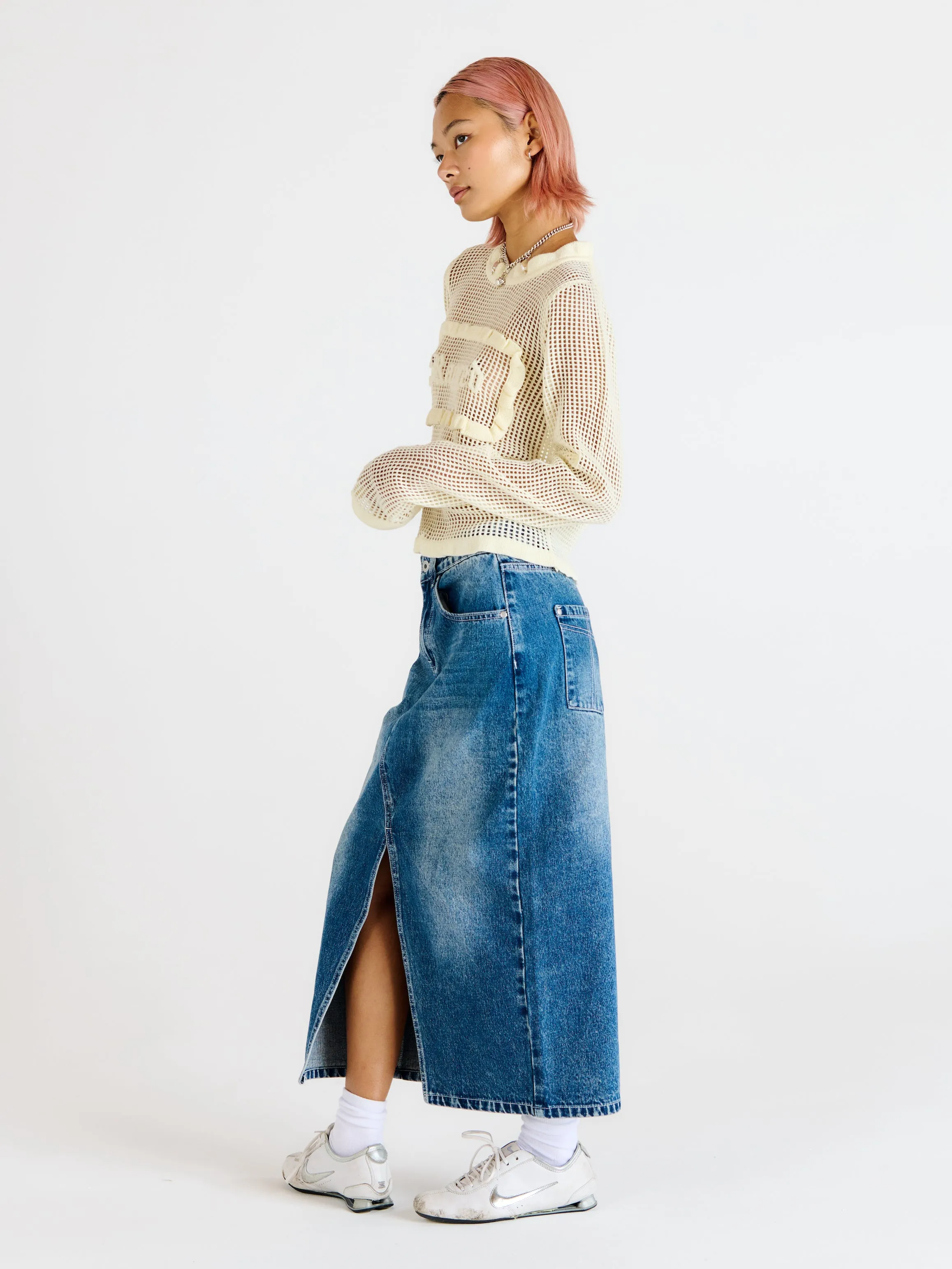 Denim Midi Skirt Bleach Blue