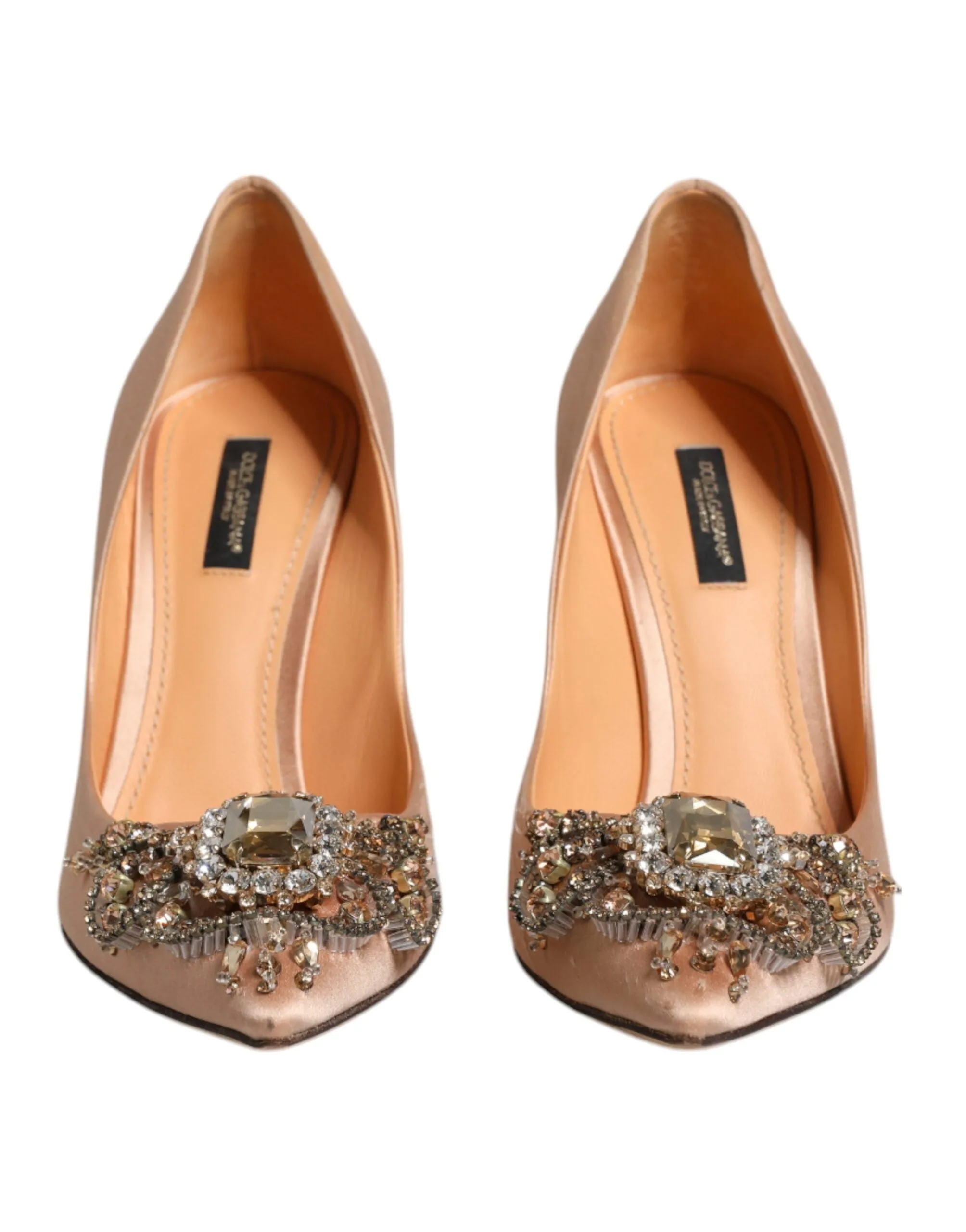 Dolce&Gabbana Women Beige Pumps Viscose Crystal Embellished Heel Shoes Sz EUR 39