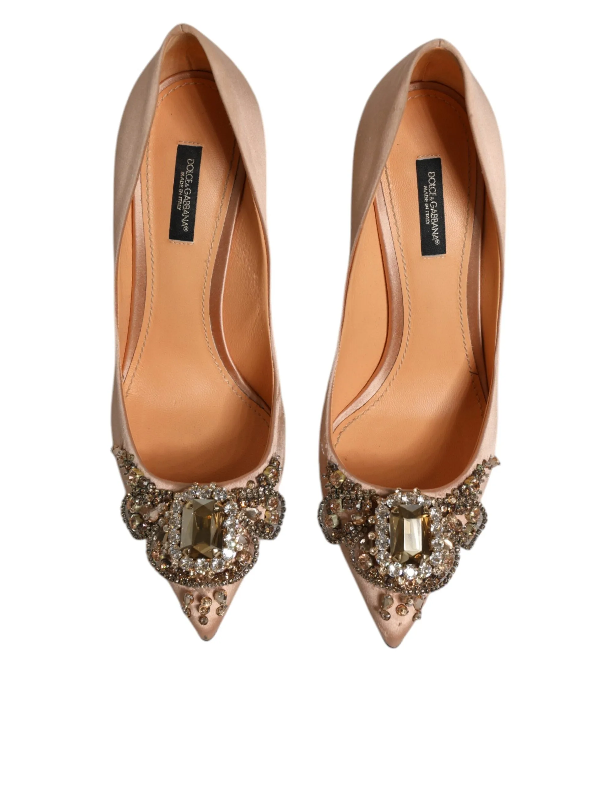 Dolce&Gabbana Women Beige Pumps Viscose Crystal Embellished Heel Shoes Sz EUR 39