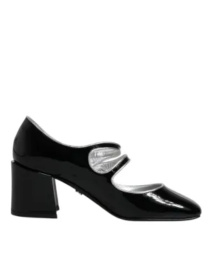 Dolce&Gabbana Women Black Pumps Patent Leather Mary Jane Block Heel Shoes EUR 35