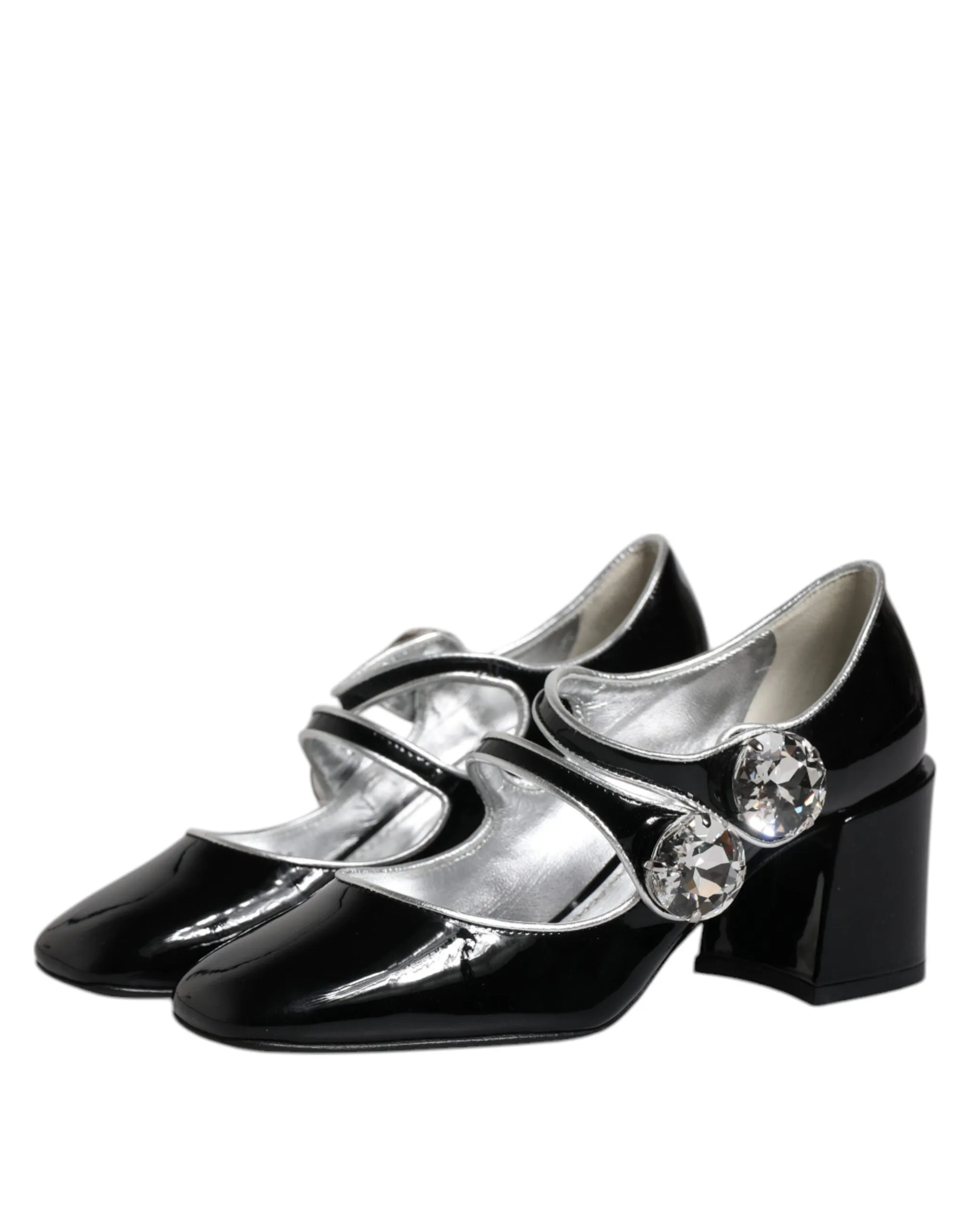 Dolce&Gabbana Women Black Pumps Patent Leather Mary Jane Block Heel Shoes EUR 35