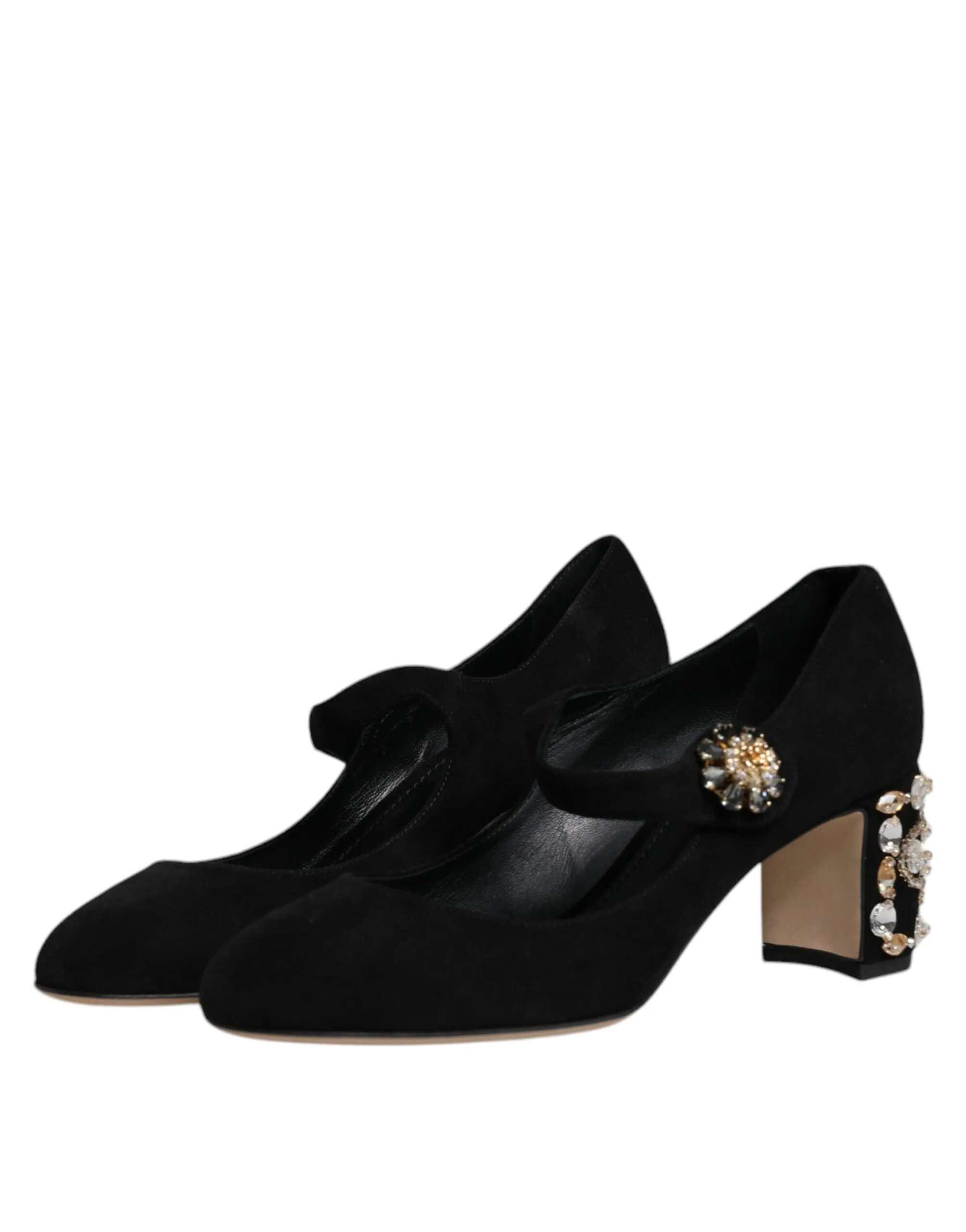 Dolce&Gabbana Women Black Pumps Suede Embellished Mary Jane Heels Shoes EUR 37